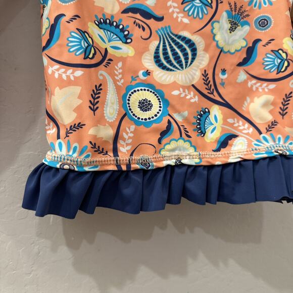Rufflebutts Orange & Blue Floral Rash Guard Swimsuit - Picture 4 of 9